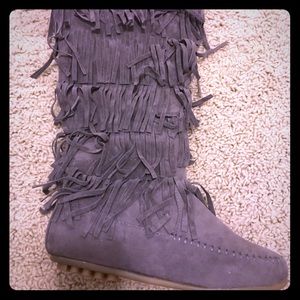 Brand New 5 Layer Gray Fringe Boots